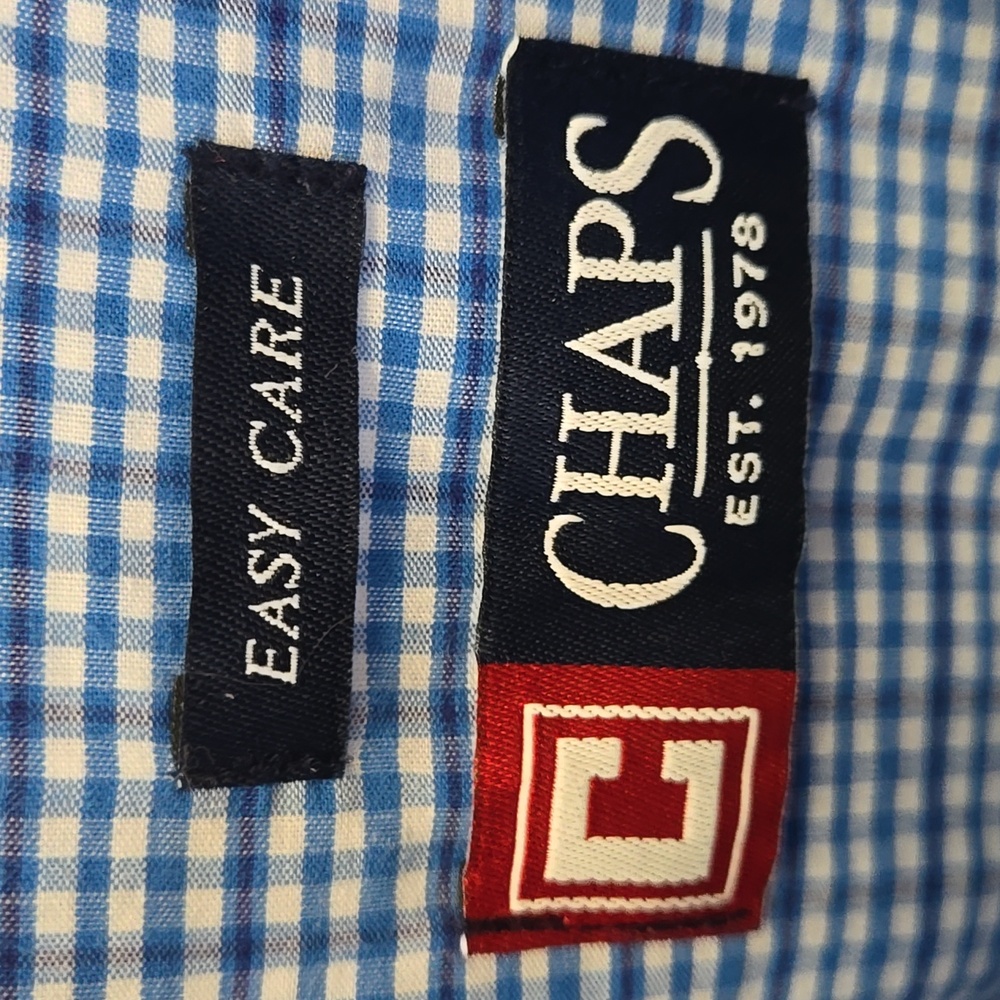 Chaps Blue White Checkered Button Down Shirt Easy… - image 3